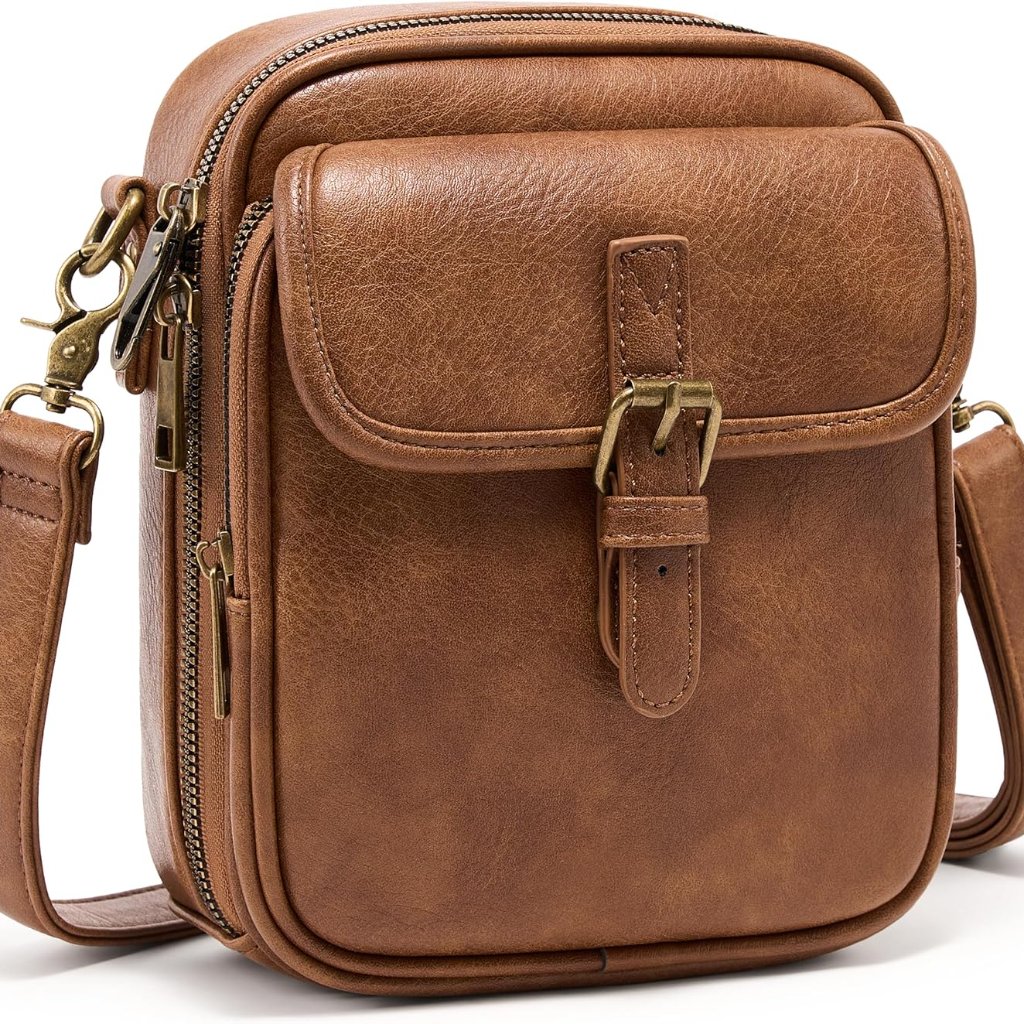 Small Messenger Bag Vegan Leather Crossbody Bag For Women Men, Vintage Cross Bod